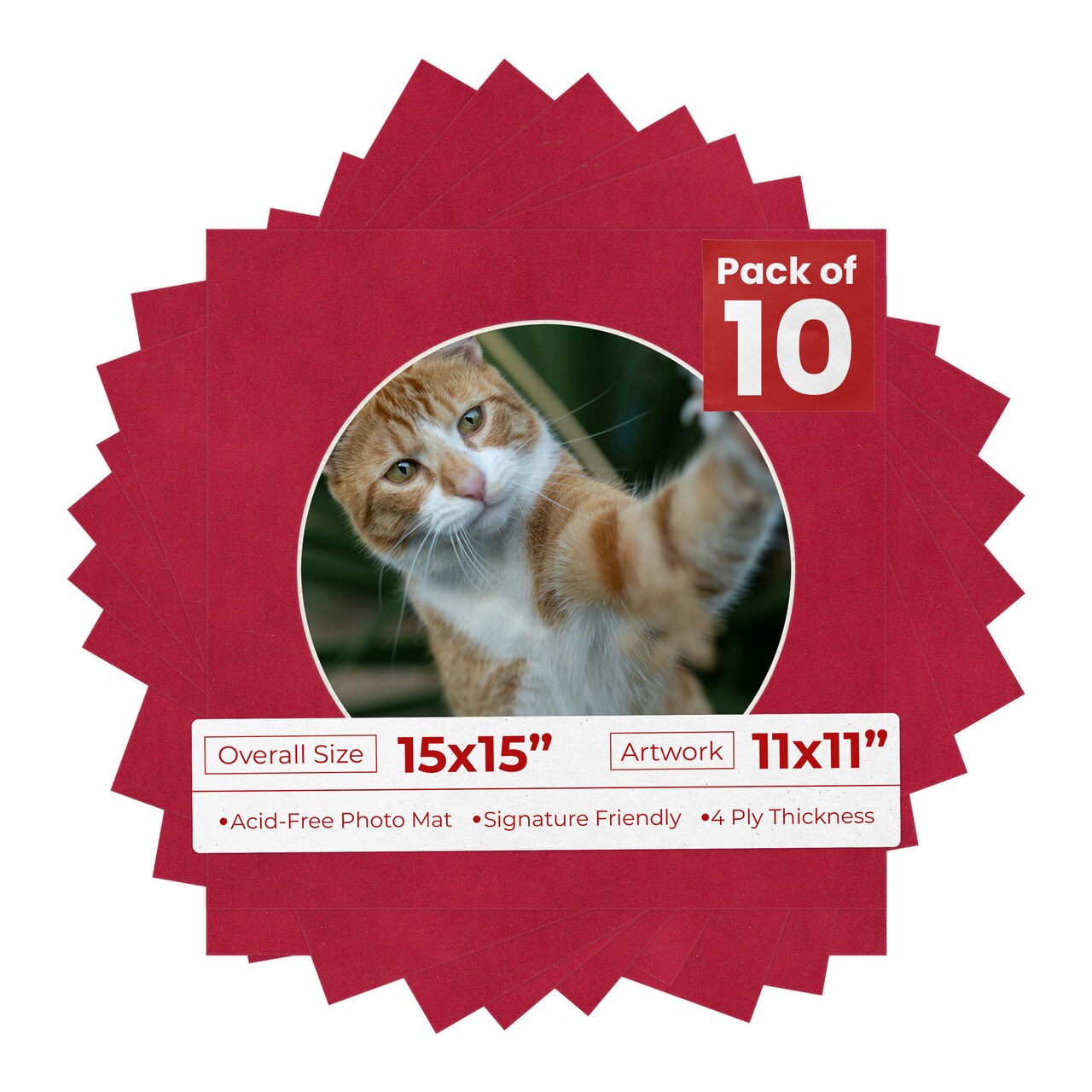 Red Suede Mat Board for 15x15 Frames - Circle Opening for 11x11 Photos